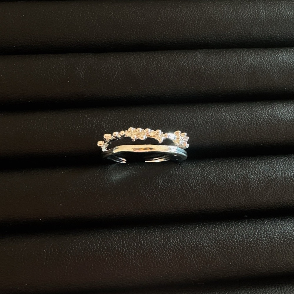 Silver Tone Adjustable Crystal Ring Dainty Minimalist Open Ring Coquette Y2K